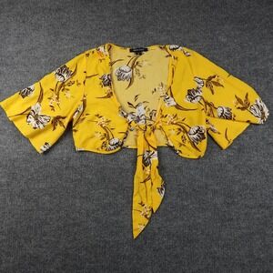 New Look‎ Crop Top Womens Medium Floral Tie Front Kimono Sleeve Boho Summer Top